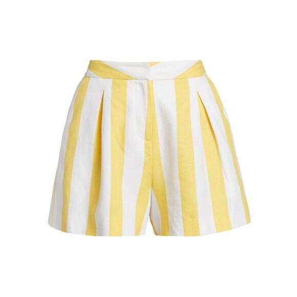 L'Agence Vittoria Yellow Striped Pleated Flat Front Shorts Size 6 NWT $310 MSRP - Picture 1 of 6